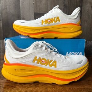 Hoka One One Bondi 9 White Frost Sunflower Running Shoe Mens Sz 13 1162011-FNF